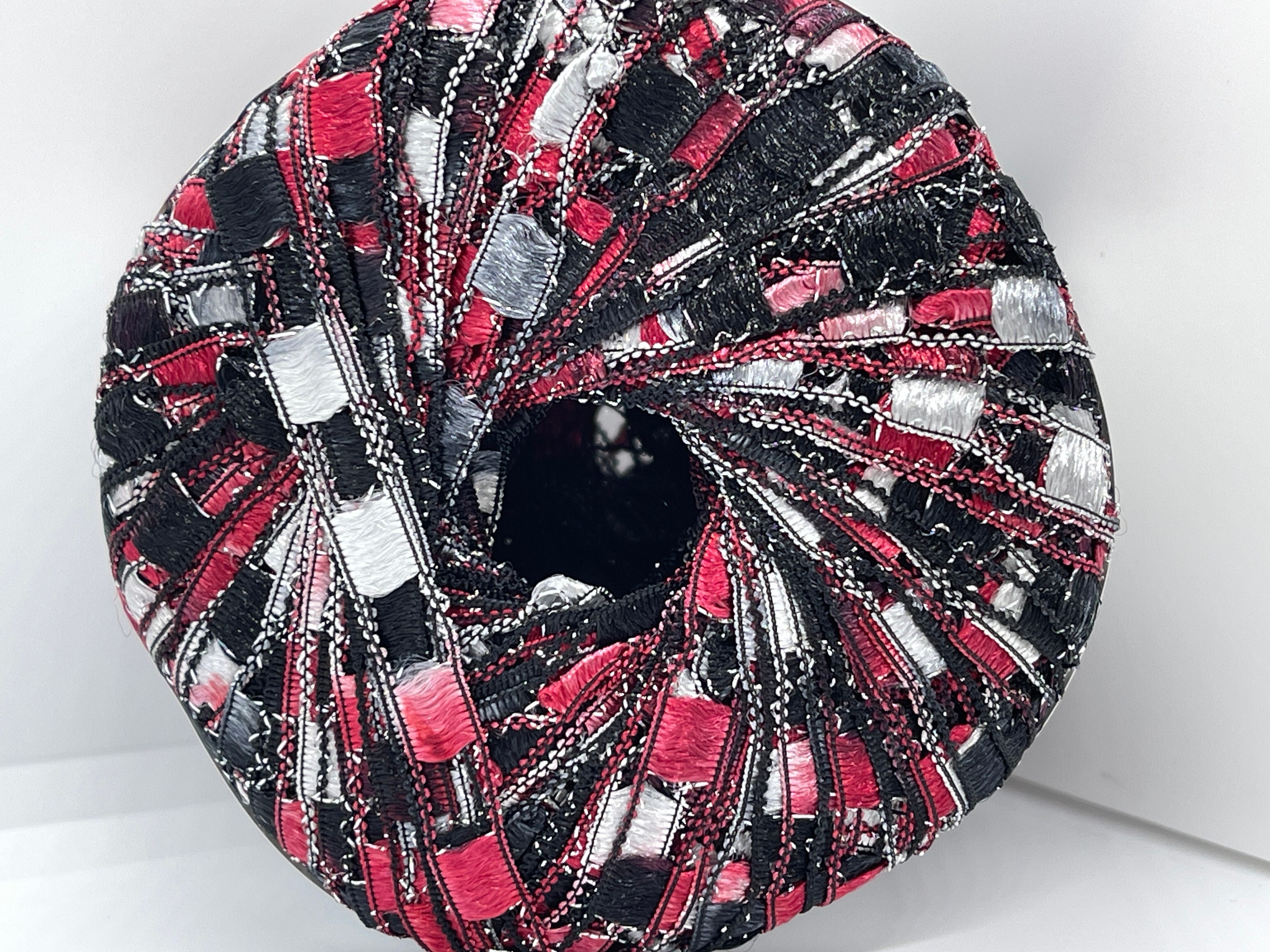 Berlini Ladder Ribbon Maxi Yarn #156 Manhattan | Black, Red, Grey Color Block - 50g, 98 Yards