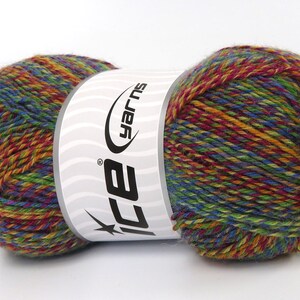 Blue Red Green Ochre Smart Sock Yarn 83528 Ice Yarns Superwash Wool & Nylon 100 Grams, 437 Yards