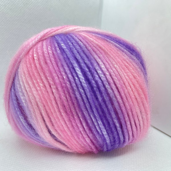 Pink and Lilac Shades Picasso Ice Yarns 69754 Self-Striping Fuzzy with Subtle Sheen, Polyester, Acrylic 50gr 125yd