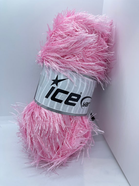 Large 100 Gram Skein Pink Long Eyelash Yarn Ice Fun Fur 22720 