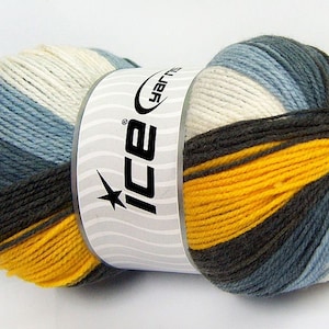 100 gram Magic Light #66545 Gelb, Grau, Schwarz, Weiß Eis DK Acrylwolle 300 Meter Self-Striping Wolle