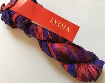 Feza Lydia Ribbon Yarn #303 - Royal - Purple Red Blue 1/2"wide 62 yards 50 gram Bulky Quick to Knit, Trim Fringe Wrapping