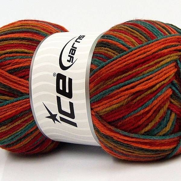 Glamor Sock Sport Weight 5.29 oz! Ice #68203 Aztec Palette Superwash Wool & Nylon Red Teal Orange Amber 150 Grams 437 Yards