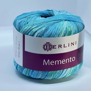 Memento - Berlini Ribbon Yarn #111 Turquoise - (Light Blues and Greens combined) 50 Grams, 88 yards, 3/8 inch wide