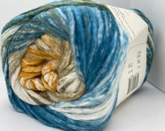 Juniper Moon Farm Nimbus Stripes #706 Bondi Beach - Olive, Ochre, Blue, White Bulky Mako Cotton, Nylon  Cake Yarn 100gr 164yds