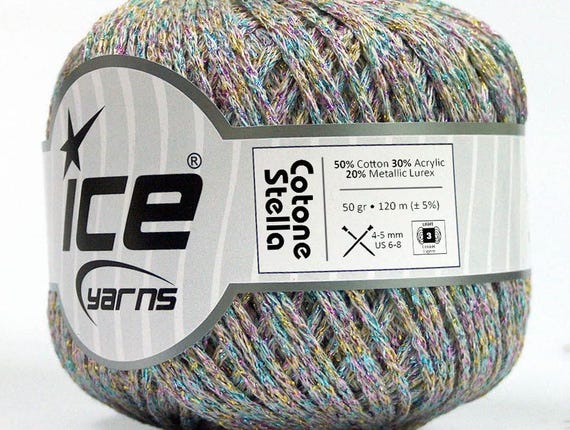 ミミ Cotone Stella Rainbow Light Grey, Gold, Pink, Blue Yarn 55304 Ice
