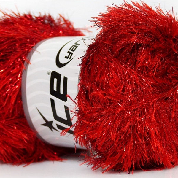 Large 100 gram skein Red Eyelash Dazzle Ice Metallic Eyelash Yarn #35807-42264 Sparkly Red Long Eyelash Yarn, Red Metal Fun Fur