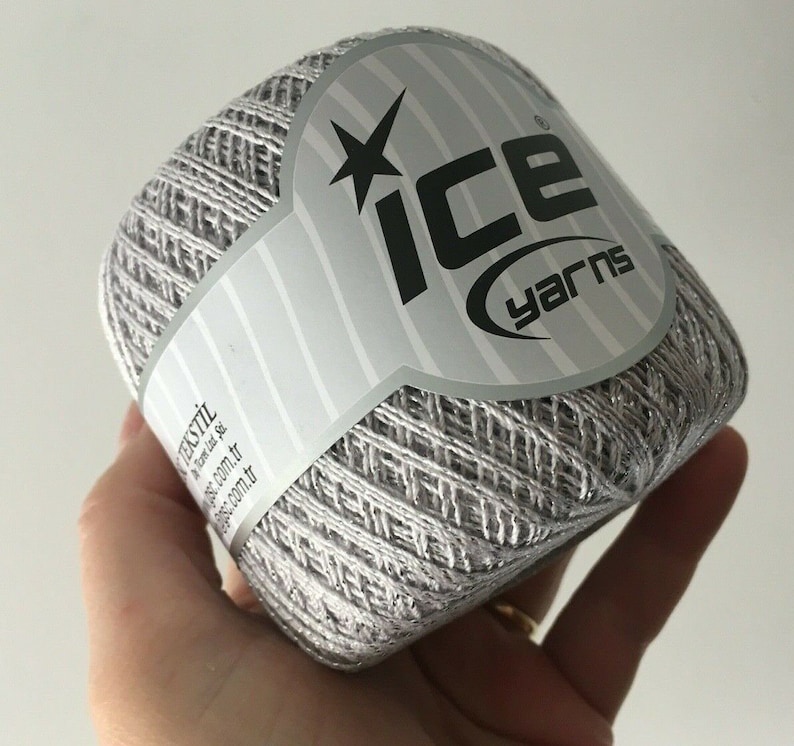 Light Grey Silver Daphne Cotton Metallic 49853 Ice Yarns 50gr 295 yards Mercerized Size 10 Crochet Cotton
