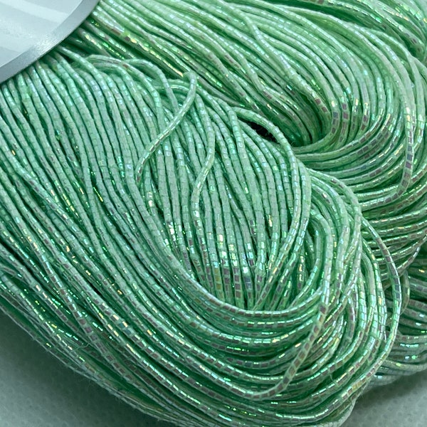 Iridescent Mint Green Metallic Hand Painted Cotton Yarn Ice 67299 - 100gr / 3.53 ounces 306yds Fiber Necklaces & Eveningwear or Kumihimo