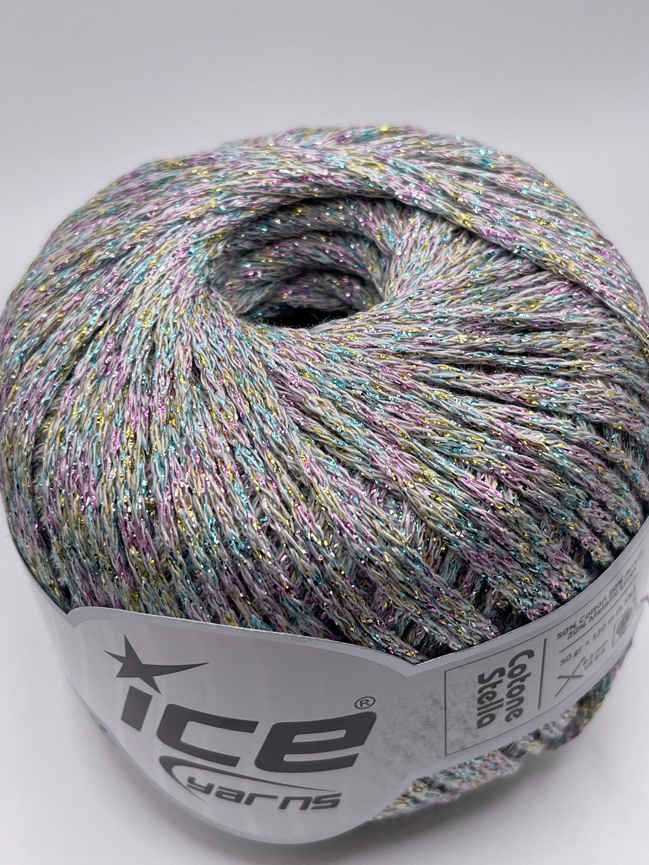 Cotone Stella Rainbow Light Grey, Gold, Pink, Blue Yarn 55304 Ice
