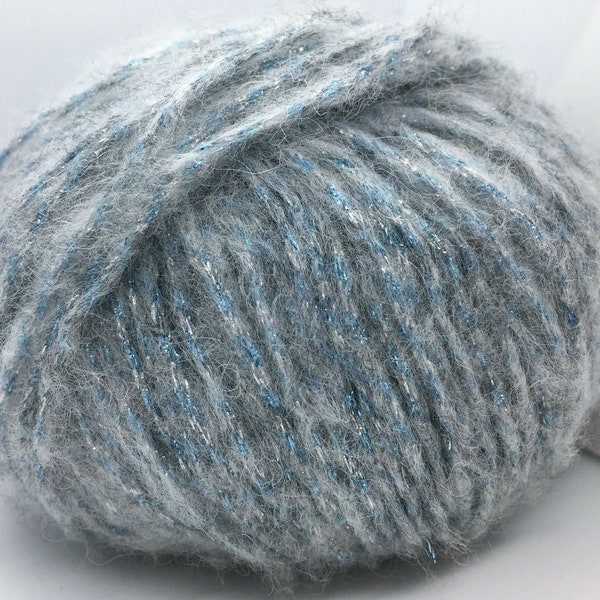 Misty Morning Alpaca Air Glitz Yarn 69165 Ice Yarns Pale Grey Blue Silver - Alpaca Superfine, Merino Wool, Metallic Lurex 50 grams 142 yards