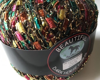 Garden Glitz Ladder Ribbon Yarn Dark Horse Beautiful #A106 Teal Gold Pink Green Copper Metallic RR Trellis Ribbon for Fiber Jewelry Scarves