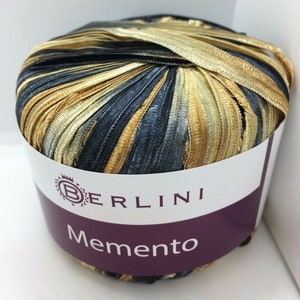 Memento - Berlini Ribbon Yarn #82 Maharaja - Black Gold Grey Copper - 3/8" Wide, 50 Grams, 88 Yards