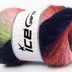 Lana Bella 58145 Hilo de mezcla de lana Ice Yarns, rojo, negro, verde y blanco, rayado automático, 100 g, 273 yardas