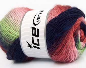 Lana Bella 58145 Red Black Green White Ice Yarns Wool Blend Self-Striping 100gr 273yds