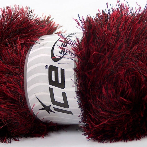 LG 100 gram Red & Black Eyelash Yarn Ice Midnight Valentine Fun Fur - 164 Yards 44924