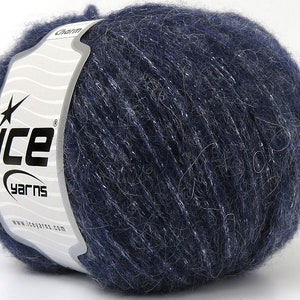Navy Blue Silver Charm 80737 Ice Yarns DK Weight Metallic Sparkle, Mohair Wool Acrylic Nylon Yarn with Sparkle 50gr (1.75oz) 200m (218yds)