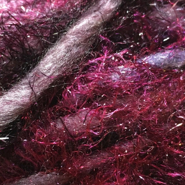 Dark Horse Yarns Grand #112 Lilac Purple Wine Sparkly Eyelash Wool Blend Big 100 Gram Bulky 87 Yards