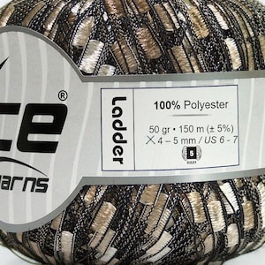 Cream &#39;n Cocoa Ladder Yarn - Ice Camel Beige Ladder Trellis RR Ribbon Yarn 42713 - 50 gram 164 yards Light Brown Tan Off White Ladder