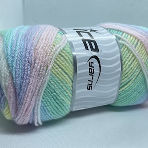 Baby Batik #77514 Ice Yarns Pink, Lilac, Yellow, Blue, Green Pastels Self-Striping Yarn 393yds 100 grams - Acrylic, Sport Weight
