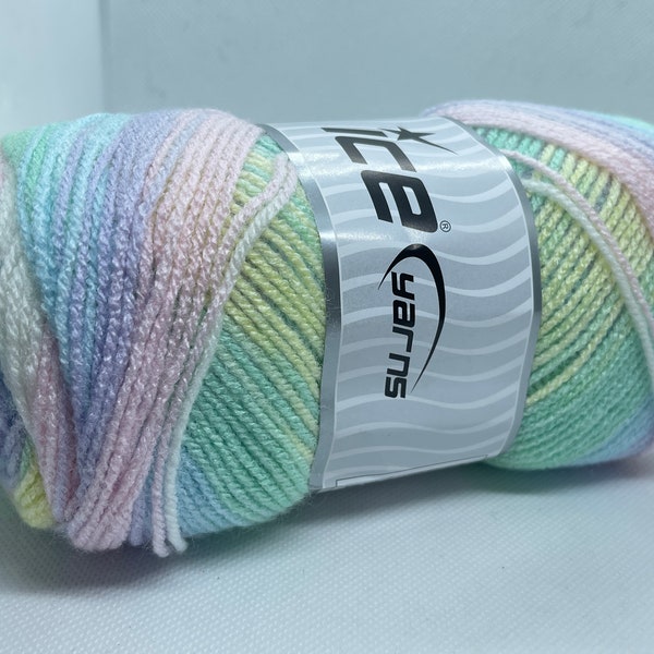 Baby Batik #77514 Ice Yarns Pink, Lilac, Yellow, Blue, Green Pastels Self-Striping Yarn 393yds 100 grams - Acrylic, Sport Weight