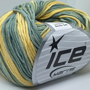 Green Yellow Lorena Batik DK Yarn 75307 Ice Yarns Cotton Acrylic Blend - 50 grams (1.76 ounces) 115 meters (125 yards)