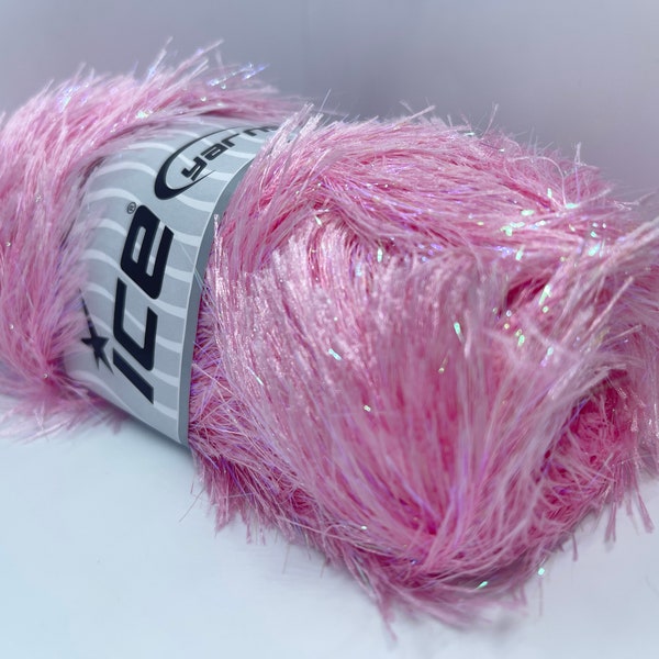Light Pink Eyelash Glitz Ice Sparkly Eyelash Yarn 69731 - 100 grams (3.53 ounces) 140 meters (153 yards) Bulky Knit - Iridescent Sparkle