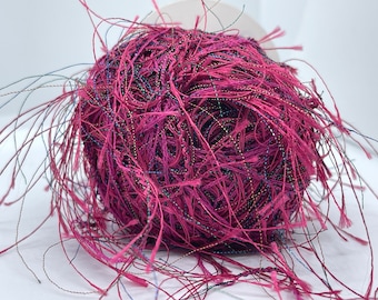 Trendsetter Antico Eyelash Yarn #206 Cherry Pink with Gold and Multicolor Accents Polyester 83 Yards 20 Grams