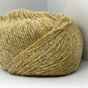 Light Gold Night Star 67964 Ice Yarns DK Weight Metallic Chainette Wool Blend Yarn 50 Grams (1.75 ounces) 200 meters (218 yards)