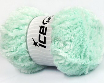 Mint Green Panda Fuzzy Plush Yarn 100 Gram, 87 Yards Ice 58826 Short Eyelash