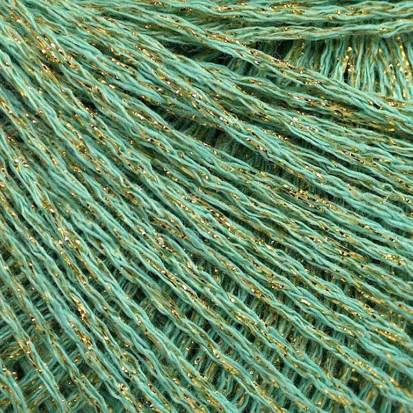 Mint Green & Gold Metallic Yarn Ice #50989 Sport Weight 50 Gram, 196 yards