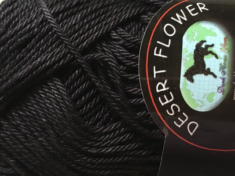 Dark Horse Yarns Desert Flower Mercerized Cotton Yarn #800 Black 50 Gr 125 Yds Sport or DK depending on gauge Gorgeous All Cotton!