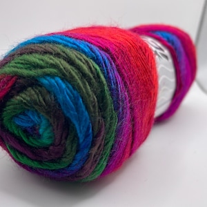 Rainbow Yarn 62909 Ice Red Green Blue Magenta Purple Brown Premium Acrylic Self-Striping Single Ply DK Yarn 100 Gram, 262 Yards