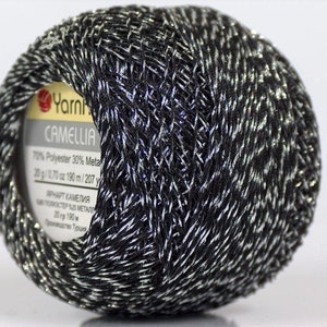 Hilo trenzado metálico plateado negro para punto de cruz, 20 gramos, 207 yardas, YarnArt Camellia C21 17342, hilo fino metálico para adornos, scrapbooking