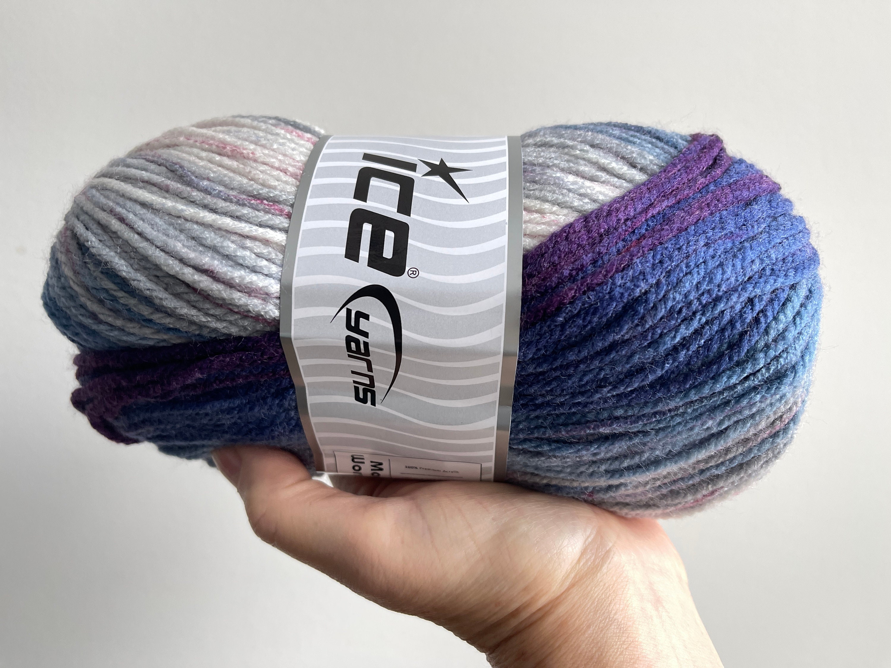 Magic Worsted Yarn - Blues Grey White + Self-Striping Acrylic, Worsted Weight 202 Yards (185 meters) 3.53 Ounces (100 Grams)