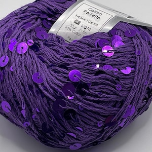 Paillette de coton violet 81561 Ice Yarns 50 g, 125 m de fil de coton DK orné de grandes et petites paillettes - tenues de soirée, sacs, bijoux en fibre