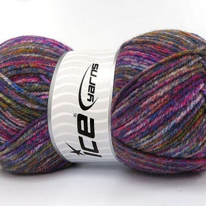 Blue, Purple, Pink and More Wool Varicolor Light Yarn 82008 Ice Yarns DK Weight Acrylic Wool 306 Yards (280 Meters) 3.53 Ounces (100 Grams)