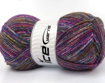 Blue, Purple, Pink and More Wool Varicolor Light Yarn 82008 Ice Yarns DK Weight Acrylic Wool 306 Yards (280 Meters) 3.53 Ounces (100 Grams)