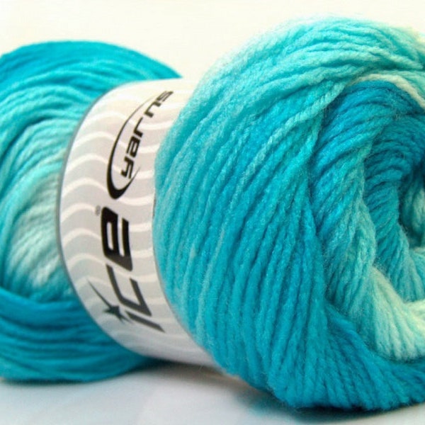 100 gram Magic Light #22018 Turquoise Shades Ice DK Acrylic Yarn 393 yards Self-Striping Yarn