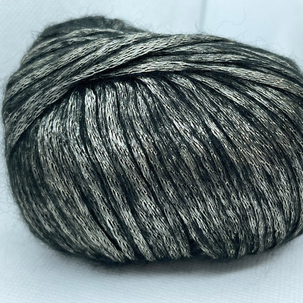 Pewter Ice Yarn Sale Chain #77052 Nylon Merino Wool Dark Silvery-Grey on Black Fuzzy Subtle Shine 50 Gram 125 Yards