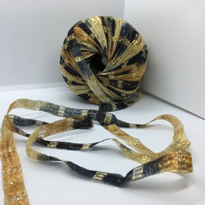 Memento Royale Berlini Glitter Ribbon Yarn 82 Maharaja Black Gold Grey Copper with Gold Glitter 3/8 Wide, 50 Grams, 88 Yards image 5