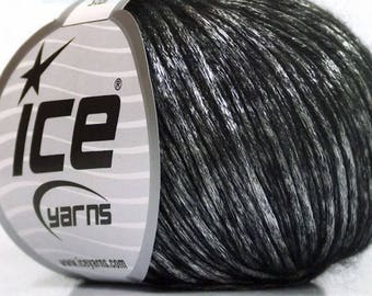 Rock Star Black Silver Metallic Sheen, Soft Nylon, Merino Wool, Acrylic Blend Yarn, 50 Gram 125 Yards, #53025 Ice