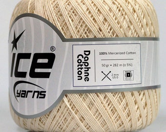 Fil à crocheter en coton Daphné crème 49850 Ice Yarns 100 % coton mercerisé 50 g (1,76 once) 282 mètres (308 yards)