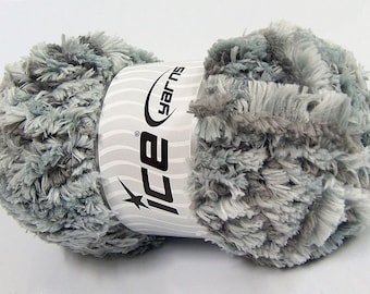 Grey Shades Panda Duo #68883 Ice Yarns Plush Super-Bulky Short Eyelash Yarn 100 grams (3.53oz) 50 meters (54 yards)