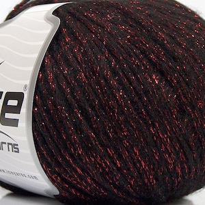 Red Black Night Star 67959 Ice Yarns DK Weight Metallic Chainette Wool Blend Yarn 50 Grams (1.75 ounces) 200 meters (218 yards)