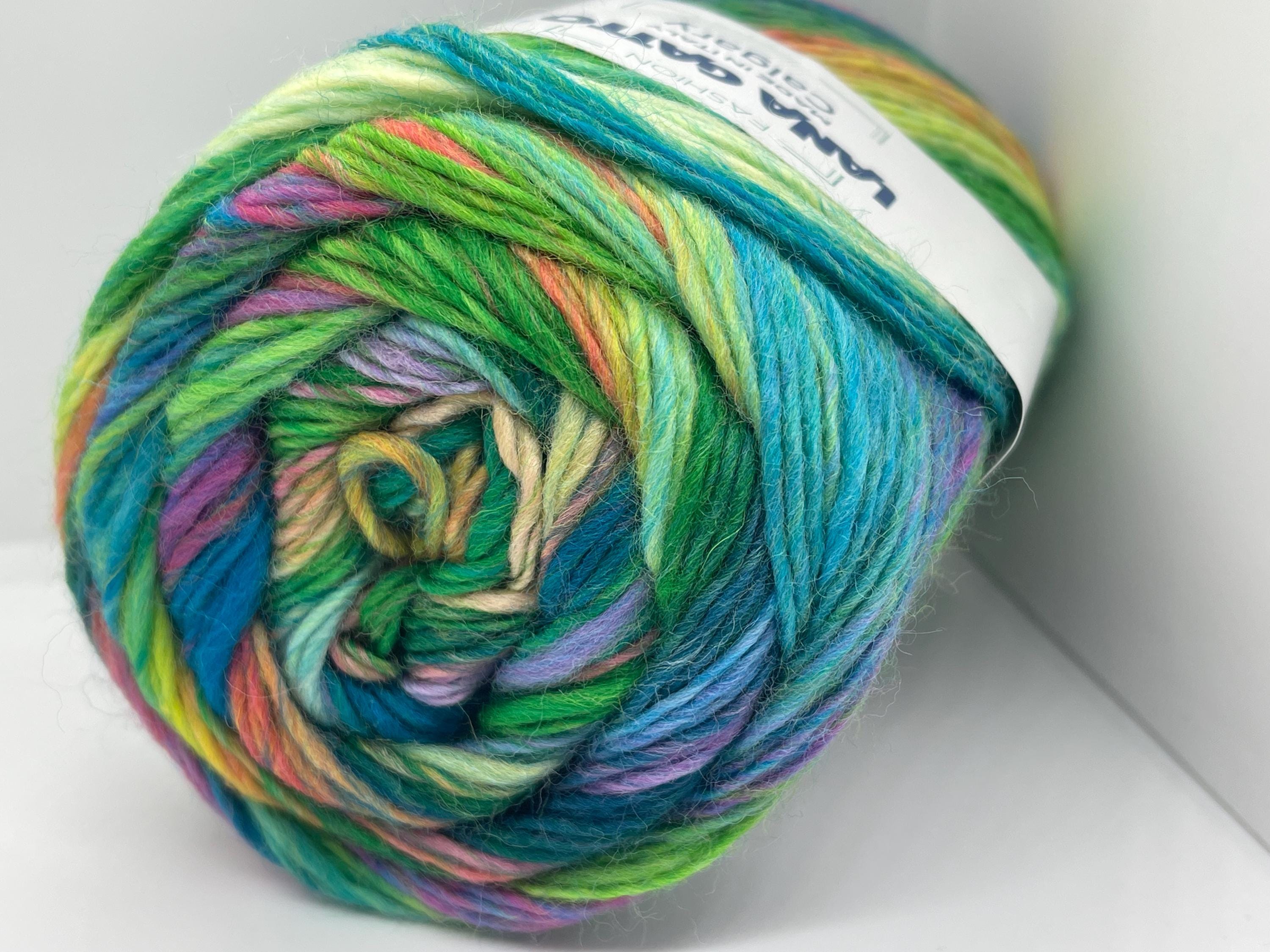 Lana Gatto Calgary Yarn #30616 DK Self-Striping 100% Superwash Merino Wool - 100 gr 328 yds Green Blue Pink Purple Orange Made in Italy