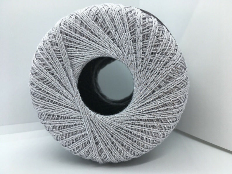 Light Grey Silver Daphne Cotton Metallic 49853 Ice Yarns 50gr 295 yards Mercerized Size 10 Crochet Cotton