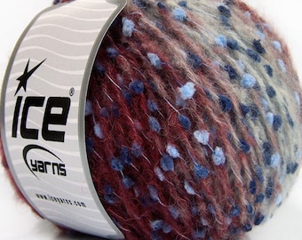 Alpaca Punto Winter Berry Yarn - Wine Blues Cream Bulky Dot #58433 Ice Yarns 1.76 Oz (50 Gr) 87 Yds (80 M) Wool, Alpaca, Acrylic, Nylon