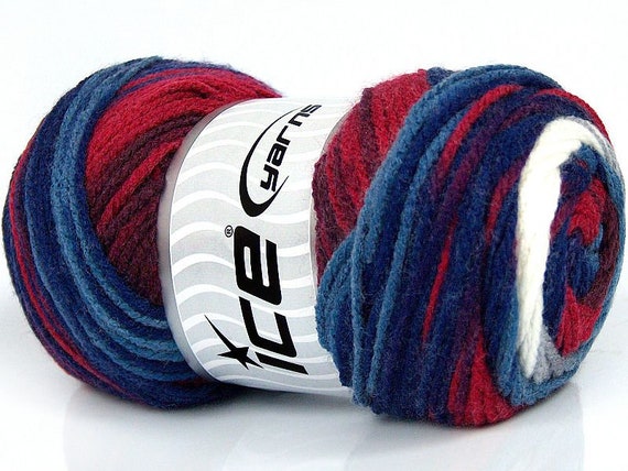 Ambiance Yarn #77427 Ice Yarns Red, White, Blue, Grey, Maroon Self-Striping Acrylic, Worsted Weight 218 Yards (200 M) 3.53 Ounces (100 Gr)