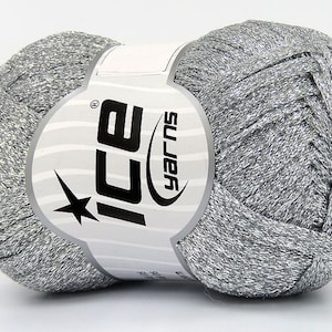 Halley Silver 80549 Ice Yarns Metallic Lurex Glitter Tape Ribbon Yarn 50 Grams (1.75 ounces) 100 meters (109 yards) 1/4 inch wide